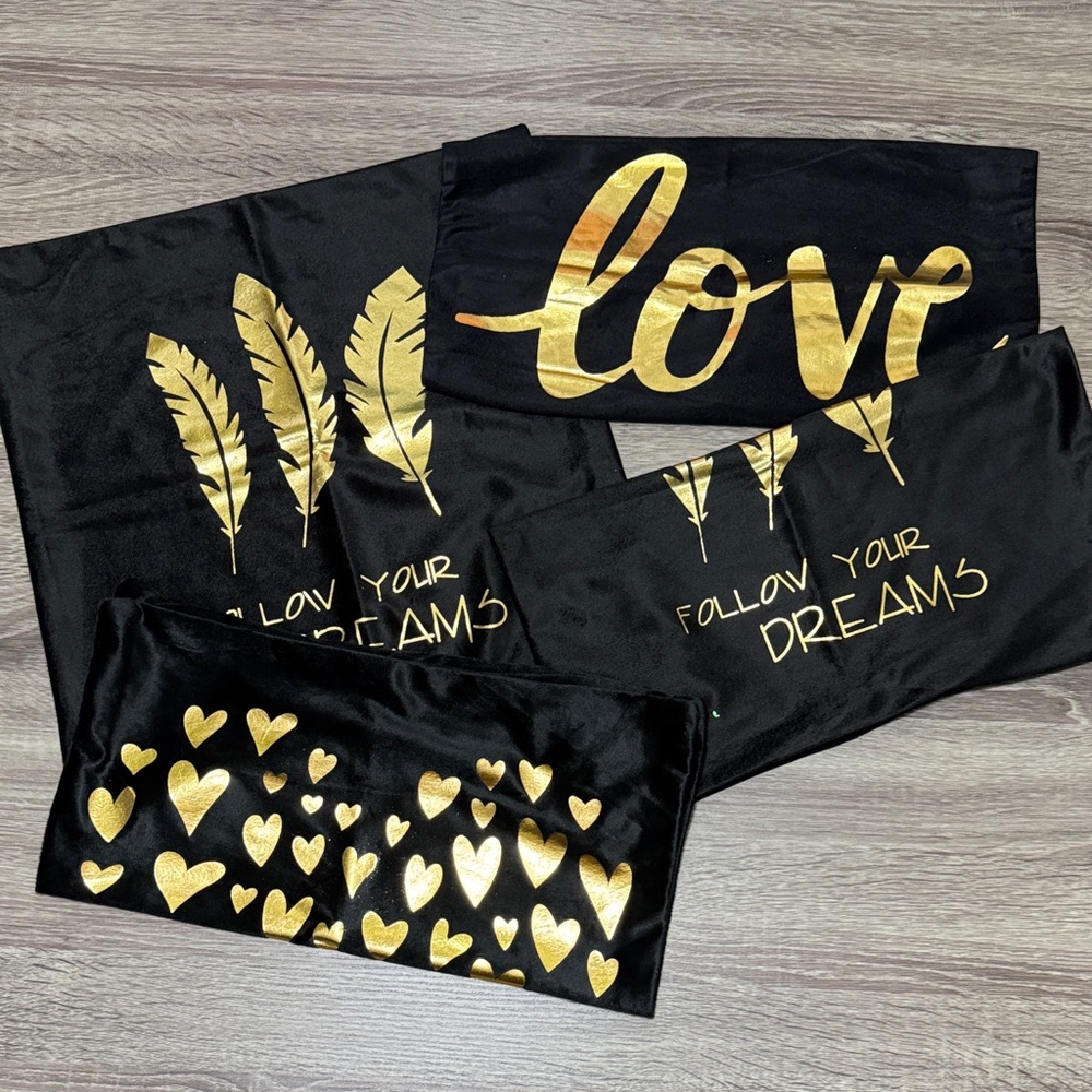 4-pc Black and Gold Decorative Pillow Covers for 18x18 pillows